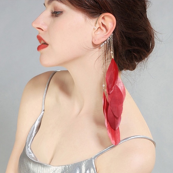 3/38🌸 Bohemian feather tassel chain cuff earring - Picture 1 of 16